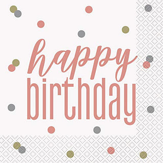 Unique Party 84877 84877-Glitz Rose Gold Napkins, Pack of 16, Happy Birthday