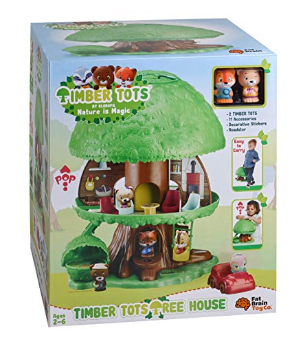Bandai V700200 Timber Tots by Klorofil-Magic Tree House with 2 Figures-Eliot from The Fox Ruby from The Bear Family-Early Learning pre-School playset & Activity Toy-Retro Toys-V700200
