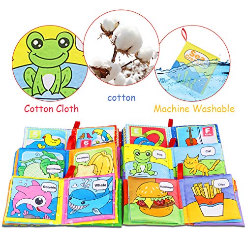 RenFox 6pcs Soft Books for Babies Toddlers Non Toxic Cloth Book Soft Activity Crinkle Book Bath Books Early Learning Baby Fabric Book Gift Toy for Newborns Infants Boys Girls