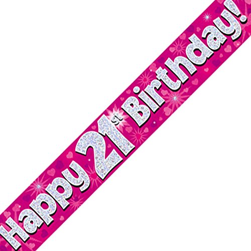 OakTree 624511" Happy 21th Birthday Foil Holographic Banner, Pink/BPWFA-3956, 9 ft