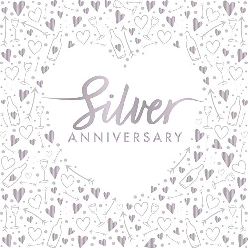 Creative Party J042 Silver Anniversary 3-Ply Foil Stamped Paper Luncheon Napkins, 13"-16 Pcs