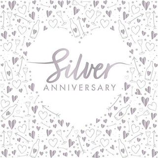 Creative Party J042 Silver Anniversary 3-Ply Foil Stamped Paper Luncheon Napkins, 13"-16 Pcs