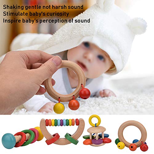4pcs Wooden Rattles, Baby Wooden Grasp Toy Infant Early Educational Musical Instrument Puzzle Toys for Toddlers Boys and Girls 1 Year Olds +