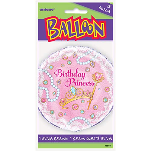 Unique Party 58147 18" Foil Jeweled Pink Princess Balloon, Multi-Colour, One Size