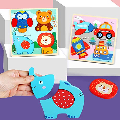 Felly Wooden Puzzles Toys for 1 Year Old Girls, Animals and Cars Jigsaw Puzzle for 2, 3 Years Old Kids Boys and Girls, Baby Toys Sensory Shapes Learning Educational Toys, Gift for Christmas Birthday