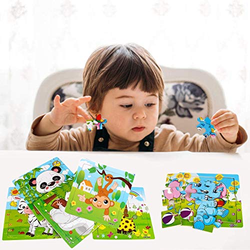 Felly Wooden Jigsaw Puzzles, Jigsaw Puzzles for Kids, Preschool Educational Montessori Learning Toys Set Animals Puzzles for 2 3 4 Years Old Toddler Boys and Girls (6 Pack)