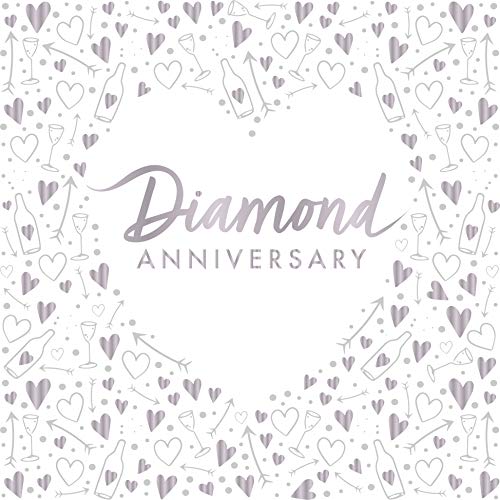Creative Party J045 Diamond Anniversary 3-Ply Foil Stamped Paper Luncheon Napkins, 13"-16 Pcs
