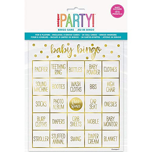 Unique Party 73410 - Gold Baby Shower Bingo Game for 8