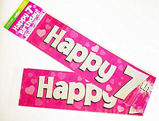 OakTree 624399" Happy 7th Birthday Foil Holographic Banner, Pink/BPWFA-3944, 9 ft