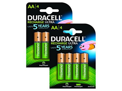 Duracell AA 2500mAh Recharge Ultra Rechargeable Batteries, Pack of 8