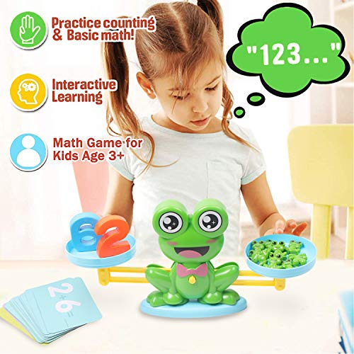 Hiveseen 64Pcs Frog Balance Math Game, Math Educational Toys for Kid Toddler, STEM Montessori Preschool Counting Toys Gift for Boys Girls 3-9 Years Old