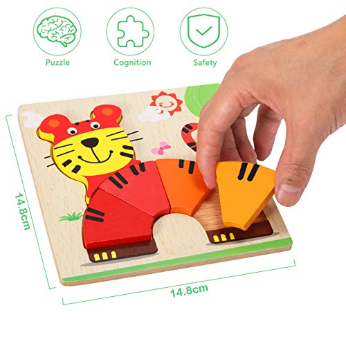 XDDIAS Wooden Jigsaw, 4 Pack Wooden Puzzles Set Educational Learning Toys for Children 1 2 3 Year Old Kids Girls Boys Toddlers - Animal