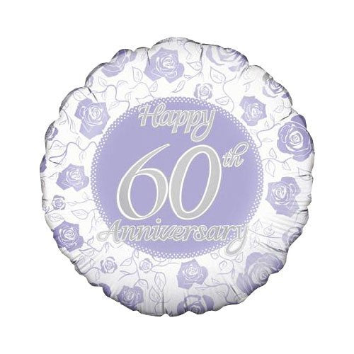 Round 18" Anniversary Foil Helium Balloon (Not Inflated) - Pearl 60th Roses