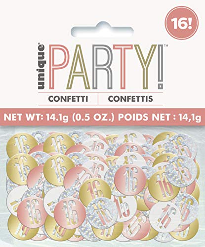 Unique Party 84945 84945-Glitz Rose Gold 16th Birthday Confetti, Age 16