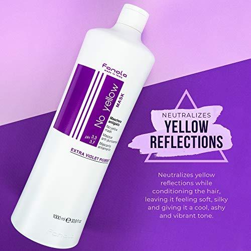 Fanola no yellow mask is a hair mask exemplary to restore health , strength and vitality of hair. The ideal partner to no yellow shampoo. This quick-acting mask is designed to provide extra much toning to hair that required, and is viable for decolorize, blonde, streaked or grey hair.