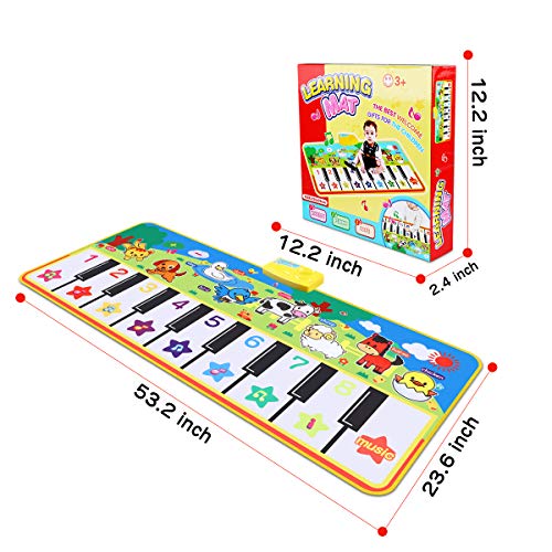 Piano Mat, Music Dance Mat for Toddlers, Childrens Keyboard Mat with 8 Animal Musical Playmat for Baby Toddlers Boys Girls 1-5 Years Old (135x60cm)