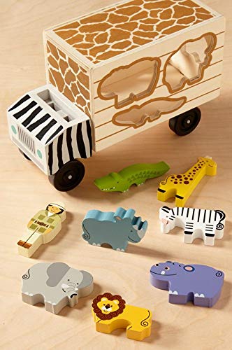 Melissa & Doug Animal Rescue Shape-Sorting Truck - Wooden Toy With 7 Animals and 2 Play Figures