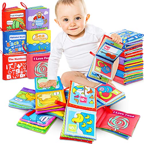 RenFox 6pcs Soft Books for Babies Toddlers Non Toxic Cloth Book Soft Activity Crinkle Book Bath Books Early Learning Baby Fabric Book Gift Toy for Newborns Infants Boys Girls
