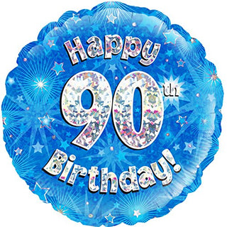 Happy 90th Birthday Blue Holographic Round Foil Balloon 45cm (18")