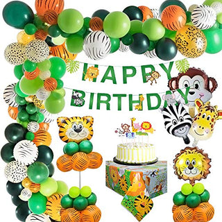 MMTX Animal Birthday Party Decoration Kids, Jungle Safari Happy Birthday Decoration Banner with Palm Leaves Latex Balloons Forest Animal for Boy Birthday 1st 2nd 3rd 16th 18th 21st